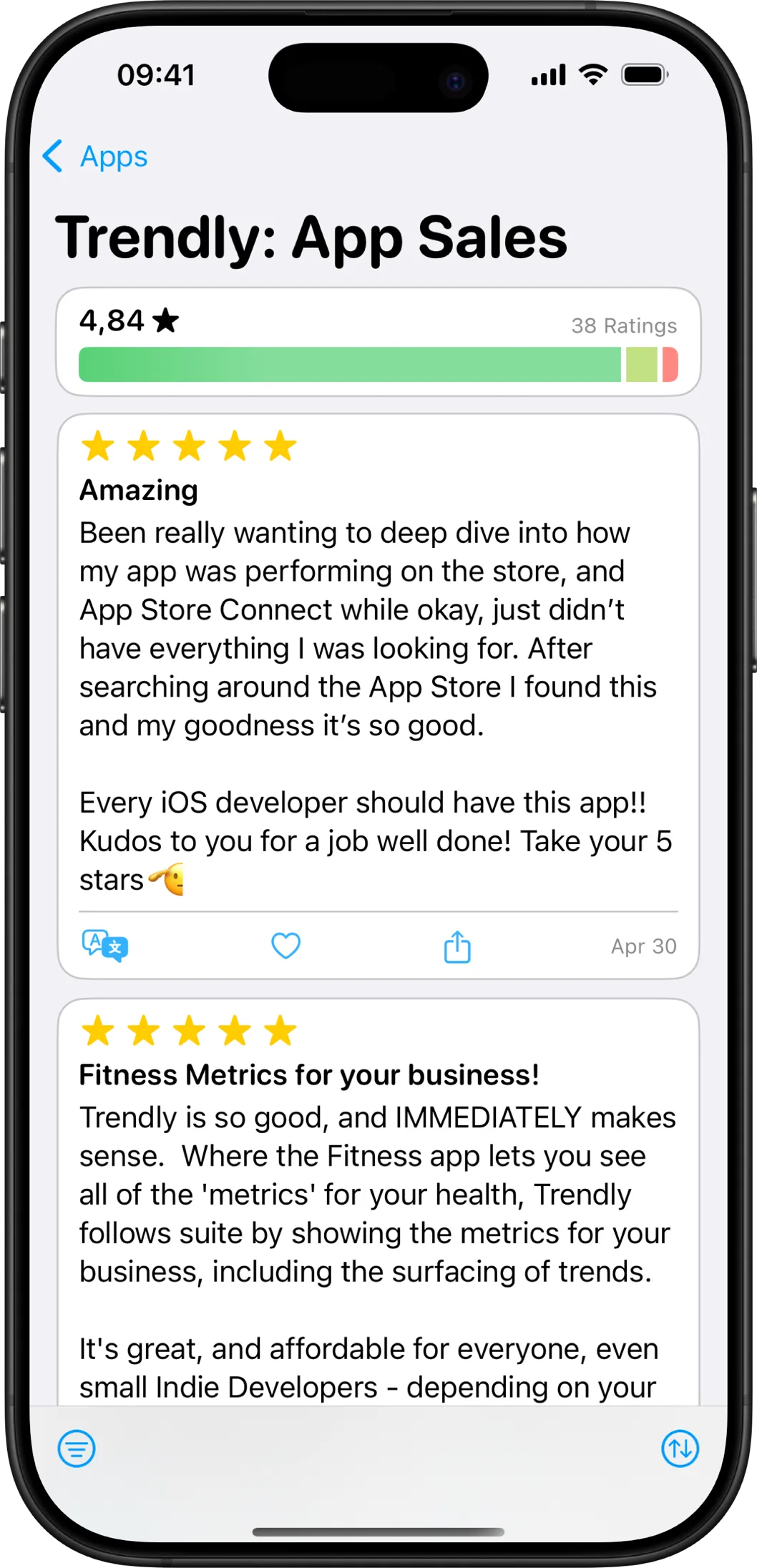 Astra showing Trendly App Store reviews on iPhone